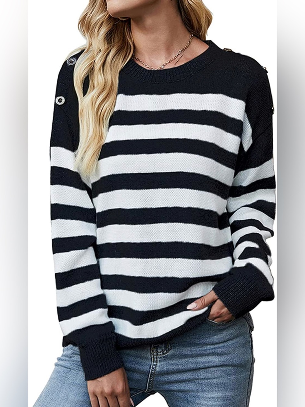 Striped Crewneck Sweater - Black & White